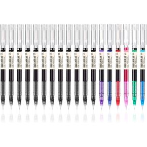 BIAOTIE 18 Pieces Rolling Ball Pens, Quick-Drying Ink 0.5 mm Extra Fine Point Pens Liquid Ink Pen Rollerball Pens (Black & Blue,Red)