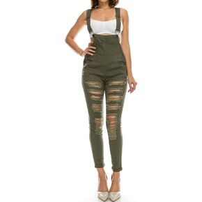TwiinSisters Women's Fashion Ripped Distressed Stretch Skinny Fit Jumpsuit Denim Overalls for Women
