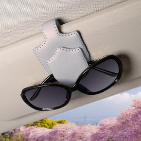Sunglass Holder for Car ，Hand Sewn Leather Sunglasses Clips for Car Visor ，Universal Car Magnetic Eyeglass Holder，Ticket Card Clip for Car Visor Accessories（Beige）