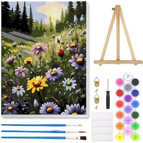 HEIBAGO Paint by Numbers kit for Adults Framed Canvas - with Wooden Easel, Landscape Paint by Numbers for Adults Beginner, Flowers DIY Acrylic Oil Painting Kits Arts Crafts for Wall Decor 12x16inch