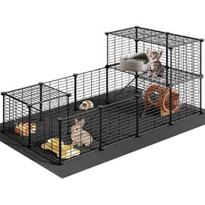 Guinea Pig Cage with Waterproof Mat, 24 Panels Small Animal Playpen, Rabbit Cage, Bunny Cage, Chicken Cage, Pet Playpen, Indoor Outdoor Yard Fence, 57 x 31.5 x 23.6 Inches, Black BK03PP03