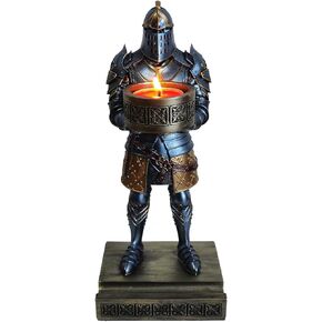 King's Guard Standup Knight حامل الشمعدان الراتنج حامل ضوء الشاي المحارب حامل الهاتف المحمول حامل القلم حامل شمعة للمطعم، المذبح، طاولة المنزل (برونزية)