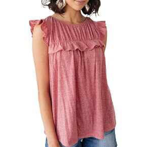 Famulily Women Ruffle Sleeve Blouse Crewneck Tank Top Cute Summer Casual Sleeveless Shirts