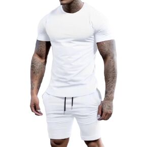 elselect Mens 2 Piece Outfits Summer Athletic Tracksuit Shorts and T-Shirt Casual Sportswear Workout Sets with Pockets