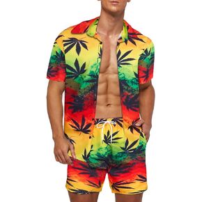 MANLUODANNI Men's 2 Piece Flower Shirt Hawaiian Sets Casual Button Down Short Sleeve Shirt