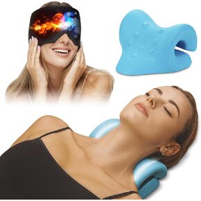 Neck Stretcher & Migraine Relief Cap, Multi-Purpose Gel Therapy Pad, FSA HSA Approved Cervical Traction Device for Neck and Shoulder Pain, Hot & Cold Compression Eye Mask