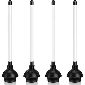 Hushee 4 Pcs Toilet Plunger Bulk Heavy Duty Toilet Bowl Plunger Double Thrust Force Cup Heavy Duty Force Cup Commercial Plunger with 17 Inches Long Handle Removes Clogs for Sinks, Baths, Showers…