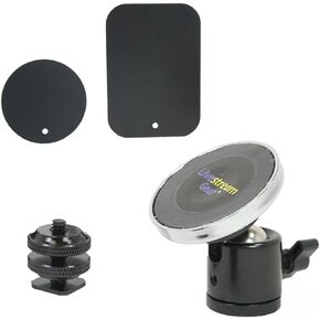 Livestream® Gear - Universal Magnetic Phone Mount, Mini Ball Head with Lock and Hot Shoe Adapter for use with DLSR Camera or Tripod. Easily Attach a Phone via Magnetic Mount and Metallic Plates.