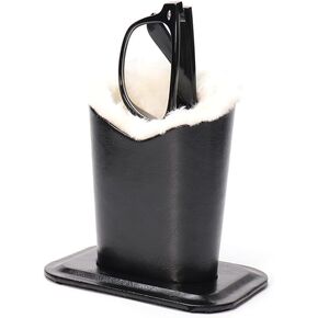Teensery 1 Pc Leather Eyeglasses Holder Plush Lined Glasses Protective Stand Case with Base for Desks Or Nightstands, Black