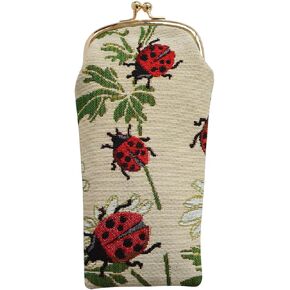 Signare Tapestry Glasses Case for Women Eyeglass Pouch With Red Ladybug and Daisy Design (GPCH-LDBD)