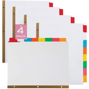 1InTheOffice 8 Tab Binder Dividers, Paper Dividers with Tabs, Big Tab Write-On Paper Dividers, 8-Tab, Multicolor, 4/Pack