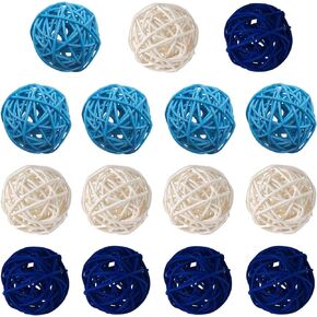 15 Pieces Wicker Rattan Balls Decorative Orbs Vase Fillers for Craft, Party, Wedding Table Decoration, Baby Shower, Aromatherapy Accessories, 2 Inch (Baby Blue Gray White)