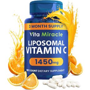 Liposomal Vitamin C 1450mg - 180 Capsules Ultra Absorption Ascorbic Acid VIT C Supports Immune System Fat Soluble Antioxidant & Collagen Booster Compare to Vitamin C 1000mg or 500mg Non-GMO Vegan