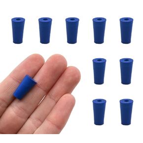 EISCO 10PK Neoprene Stoppers, 1 Hole - Blue Size: 6mm Bottom, 8mm Top, 16mm Length Suitable for use with Petroleum, Oils, Inorganic Acids and Bases- Eisco Labs