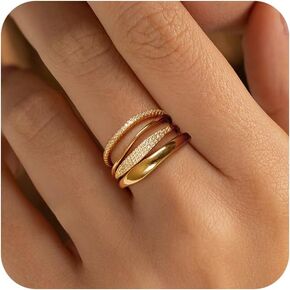 Gold Rings for Women, 14k Gold Plated Stackable Rings Set Non Tarnish Thin Rings for Women Trendy CZ Wedding Bands Dainty Aesthetic Cubic Zirconia Thumb Ring Promise Knuckle Rings Jewelry Gifts for Women Girls Size 6 7 8 9 10