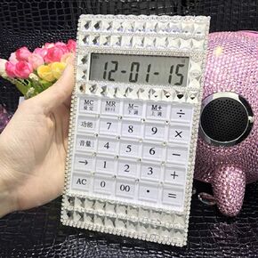 Bling Bling Crystal Rhinestone 12 Digit Dual Power Calculator for Home and Office Gifts (Purple)