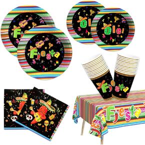 ديكورات الحفلات التي تحمل عنوان العيد المكسيكي: أطباق عشاء وحلويات ورقية من سينكو دي مايو، وأكواب، ومناديل، ومجموعة مفارش المائدة - 24 لوازم أواني طعام يمكن التخلص منها للضيوف in Kuwait