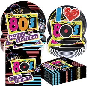 60pcs Back to 80s Party Plates I Love 80's Disco Rock Party Plates Napkins Retor 80s Themed Birthday Paper Plates Supplies for Guests Dinner Decorations