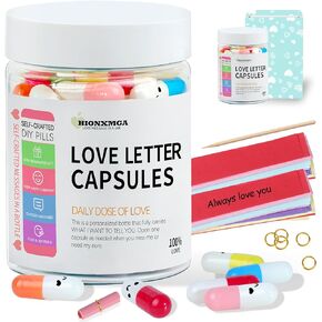 HIONXMGA 90pcs Love Capsule Letters Message in a Plastic Bottle, Cute Couple Gifts for Girlfriend Boyfriend Him Her Mom Birthday Anniversary Valentines Mothers Day Gifts