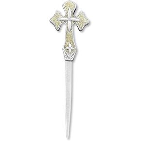 Letter Opener Cross Shape Vintage Pewter Metal Letter Opener Envelope Open Slitter, Silver Hand Letter Opener (Cross with Glitter)
