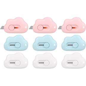 9 Pcs Mini Utility Knives, Retractable Box Cutter Portable Letter Opener Cloud Shaped Mini Art Cutter for Letter Small Box Opening Paper Cutting DIY Crafts