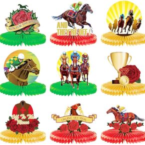 9 Pieces Kentucky Derby Honeycomb Table Centerpieces, Talk Derby to Me Run for The Roses for Horse Racing Birthday Party Supplies Derby Day Home Decor