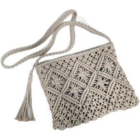 Boho Crocheted Purse Summer Beach Purse Crossbody Bag, Boho Shoulder Bag Crochet Handmade Purse with Tassel