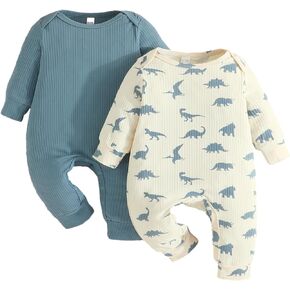 DuAnyozu Newborn Infant Baby Boys Clothes Plain Dinosaur Jumpsuit Romper Fall Winter Coming Home Outfits 2 Piece Clothing