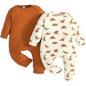 DuAnyozu Newborn Infant Baby Boys Clothes Plain Dinosaur Jumpsuit Romper Fall Winter Coming Home Outfits 2 Piece Clothing