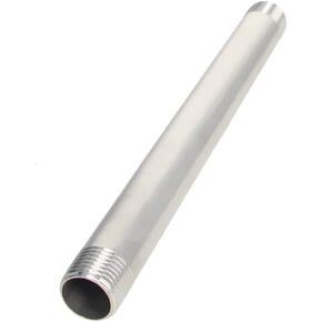MroMax 1Pcs G1/2 201 Stainless Steel Pipe Fittings G1/2 X G1/2 Male Thread Round Tubing 200mm Length Straight Nipple Cast Pipe Tube Fit for DN15 Tube Silver