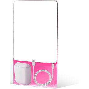 Magnetic Locker Mirror with Holder, 6.69 x 5.5 inch Small Real Glass Locker Mirror Magnetic Makeup Mirror for Students for School Locker Refrigerator Bathroom Office Cabinet(Pink)
