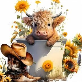 MXJSUA 5D Highland Cow Diamond Art Painting Kits for Adults, DIY Diamond Art Kits for Beginners Gem Art Craft Kits Home Wall Decor Gift 12x12 Inch