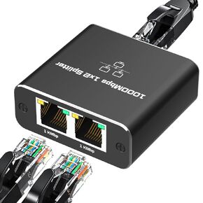 Ethernet Splitter, NAWEN Ethernet Splitter 1 to 2 High Speed 1000Mbps, LAN Ethernet Socket Connector Adapter for Cat8/7, 1 in 2 Out [2 Devices Simultaneously Networking]
