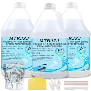 MTBJZJ Deep Pour Epoxy Resin, Crystal Clear Resin Kit 24oz, 2"-4" Ultra Clear Finish & Bubble-Free, 2:1 Art Casting Resin for Epoxy River Tables, Wood