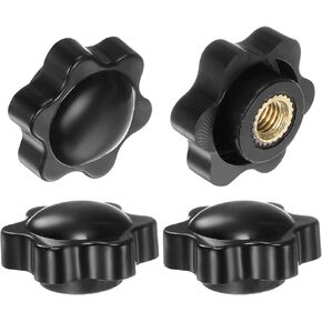 4pcs Star Knobs M4 Female Thread 25mm Head Plastic Non-Through Hole Brass Screw-in Clamping Handles Threaded Hand Knobs, Black