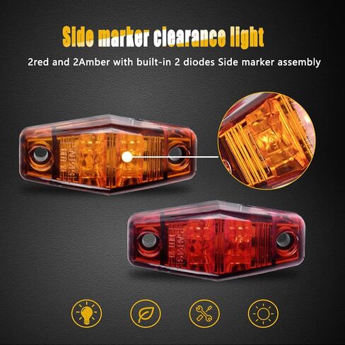 nifeida 8Pcs 2 LED Side Marker Clearance Light 2.5" Mini Trailer Truck Identification Fender Lamp Universal for 12V Boat RV Camper Truck DOT FMVSS 108 SAE P2 Surface Mount [4 Amber & 4 Red] in Saudi Arabia