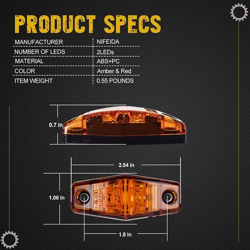 nifeida 8Pcs 2 LED Side Marker Clearance Light 2.5" Mini Trailer Truck Identification Fender Lamp Universal for 12V Boat RV Camper Truck DOT FMVSS 108 SAE P2 Surface Mount [4 Amber & 4 Red] in Saudi Arabia