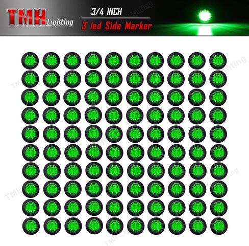 TMH 100 قطعة 3/4 بوصة مستديرة 3 مصابيح LED للمؤشر الجانبي 12 فولت تيار مستمر (أخضر (100 قطعة)) in Kuwait