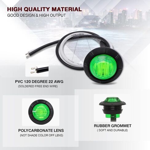 TMH 100 قطعة 3/4 بوصة مستديرة 3 مصابيح LED للمؤشر الجانبي 12 فولت تيار مستمر (أخضر (100 قطعة)) in Kuwait