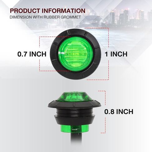 TMH 100 قطعة 3/4 بوصة مستديرة 3 مصابيح LED للمؤشر الجانبي 12 فولت تيار مستمر (أخضر (100 قطعة)) in Kuwait