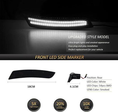 Bestview عدسة مدخنة LED أضواء جانبية أمامية وخلفية ومصابيح جانبية عاكسة متوافقة مع Chevy Camaro 2016-up، إشارة الانعطاف باللون الأبيض - حزمة من 4 in Kuwait
