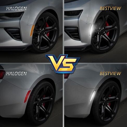 Bestview عدسة مدخنة LED أضواء جانبية أمامية وخلفية ومصابيح جانبية عاكسة متوافقة مع Chevy Camaro 2016-up، إشارة الانعطاف باللون الأبيض - حزمة من 4 in Kuwait