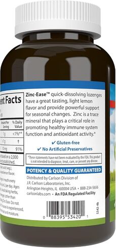 Carlson - Zinc-Ease, Soothing Lozenge, Health Support & Optimal Wellness, Lemon, 180 Lozenges in Saudi Arabia