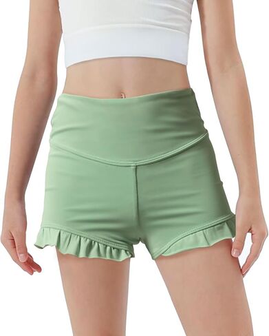 Girls Athletic Ruffle Shorts High Waisted Spandex Shorts Stretch Youth Gymnastics Shorts for Kid Yoga Dance in Saudi Arabia