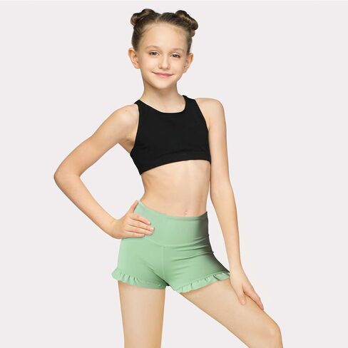 Girls Athletic Ruffle Shorts High Waisted Spandex Shorts Stretch Youth Gymnastics Shorts for Kid Yoga Dance in Saudi Arabia