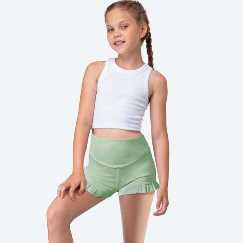 Girls Athletic Ruffle Shorts High Waisted Spandex Shorts Stretch Youth Gymnastics Shorts for Kid Yoga Dance in Saudi Arabia