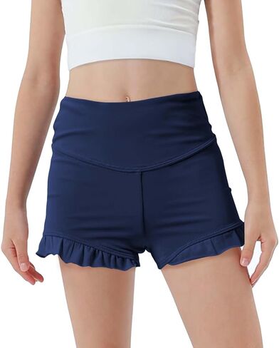 Girls Athletic Ruffle Shorts High Waisted Spandex Shorts Stretch Youth Gymnastics Shorts for Kid Yoga Dance in Saudi Arabia