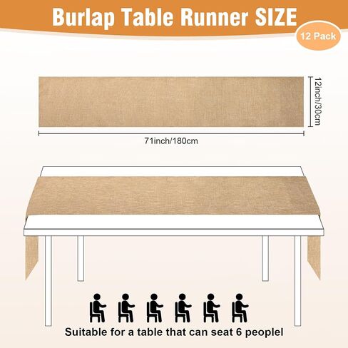 12pcs Burlap Table Runners, 12"x 71" Table Runner Dresser Cover for Farmhouse Jute Table Runne, Fabric Party Runners for Western Wedding Table Decorations and Dinner in Saudi Arabia
