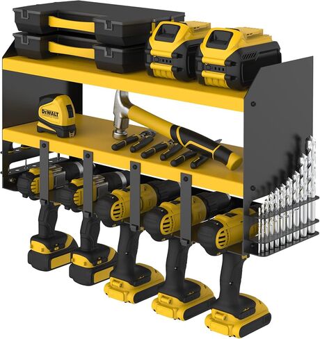 S SKSTYLE christmas gifts for men/husband, Power Tool Organizer - 5 Drill Holder, Wall Mount Shelf, Drill Shelf,Premium Garage Storage & Organization, Cordless Drill Charging Station, Green in Saudi Arabia