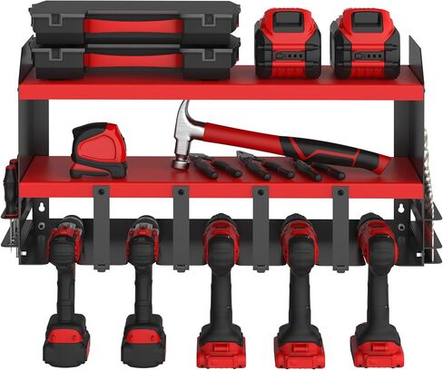 S SKSTYLE christmas gifts for men/husband, Power Tool Organizer - 5 Drill Holder, Wall Mount Shelf, Drill Shelf,Premium Garage Storage & Organization, Cordless Drill Charging Station, Green in Saudi Arabia